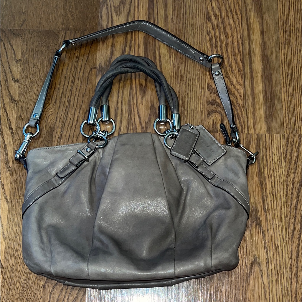 Coach Leather Satchel Handbag In Gray, Excellent Used Condition. With Two Tags.